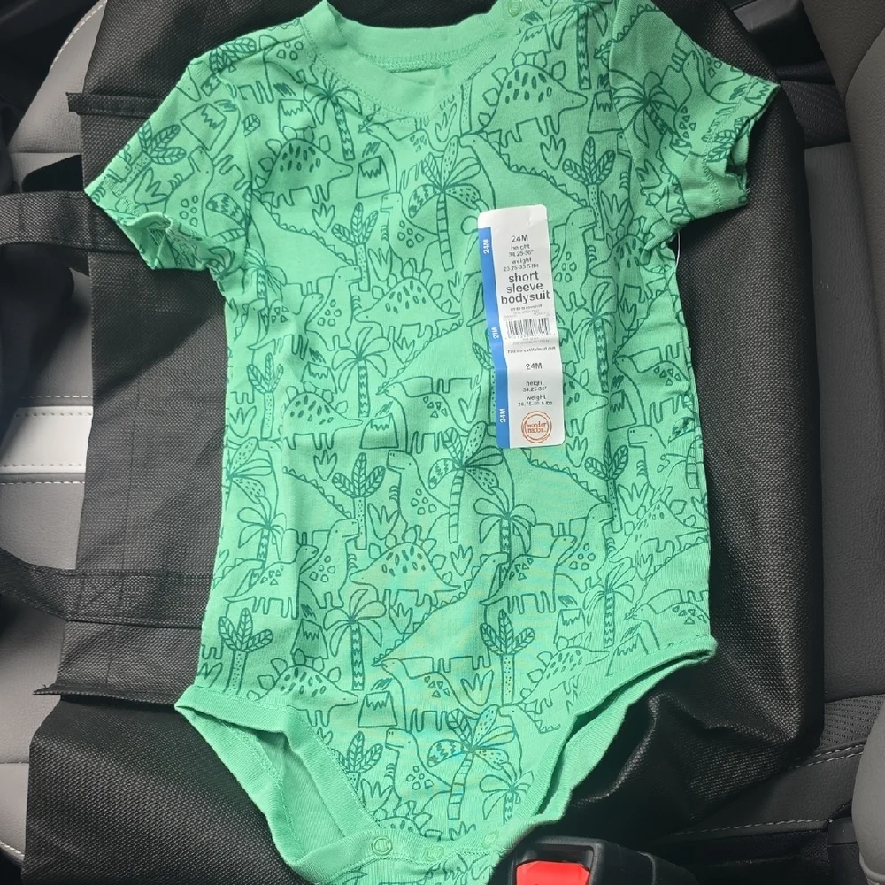 wonder nation Green Dino Print Short Sleeve Bodysuit